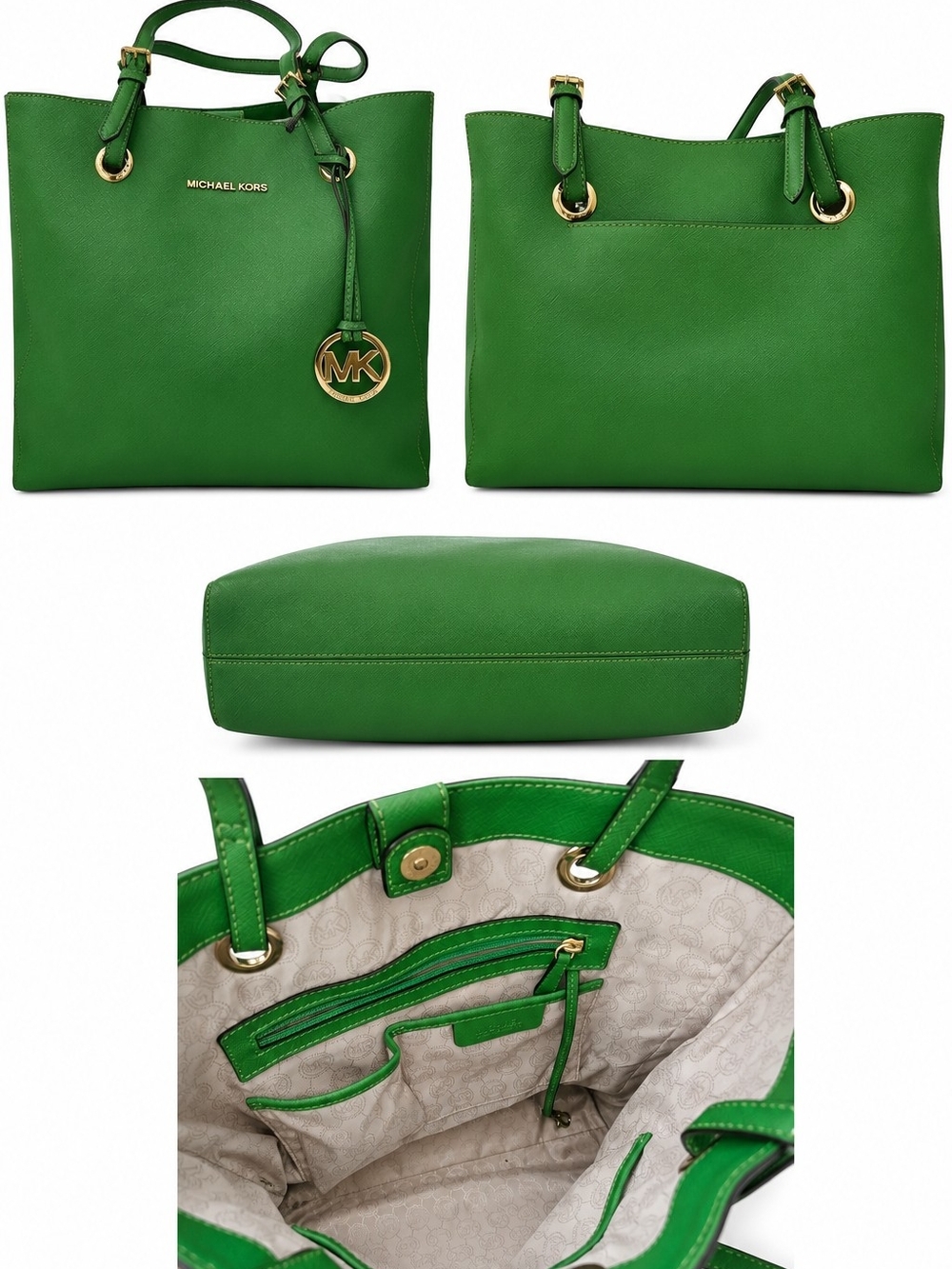 Michael Kors Bright Green Leather Tote with MK Charm